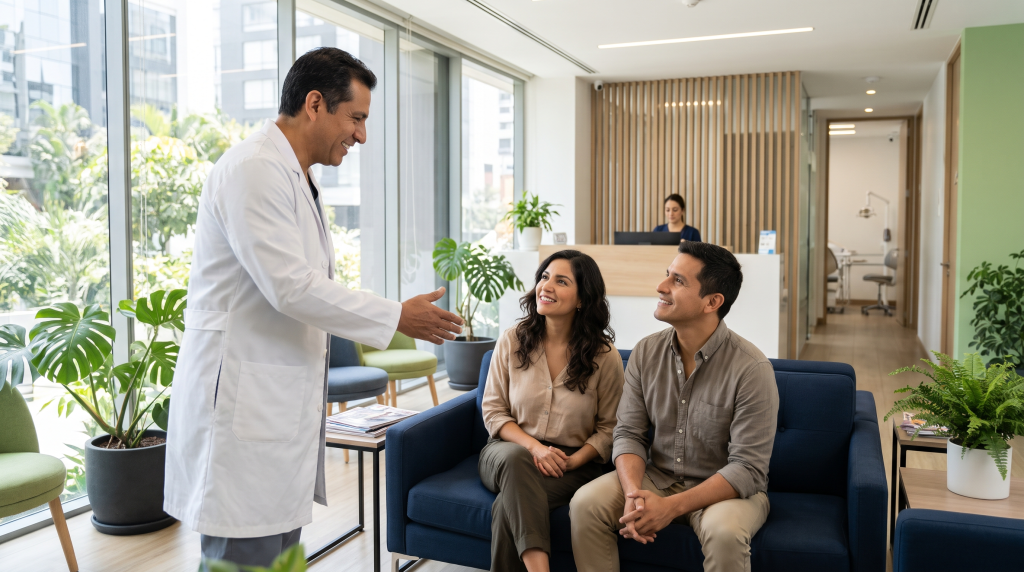Dentista recibiendo pacientes nuevos en su clínica dental en Lima